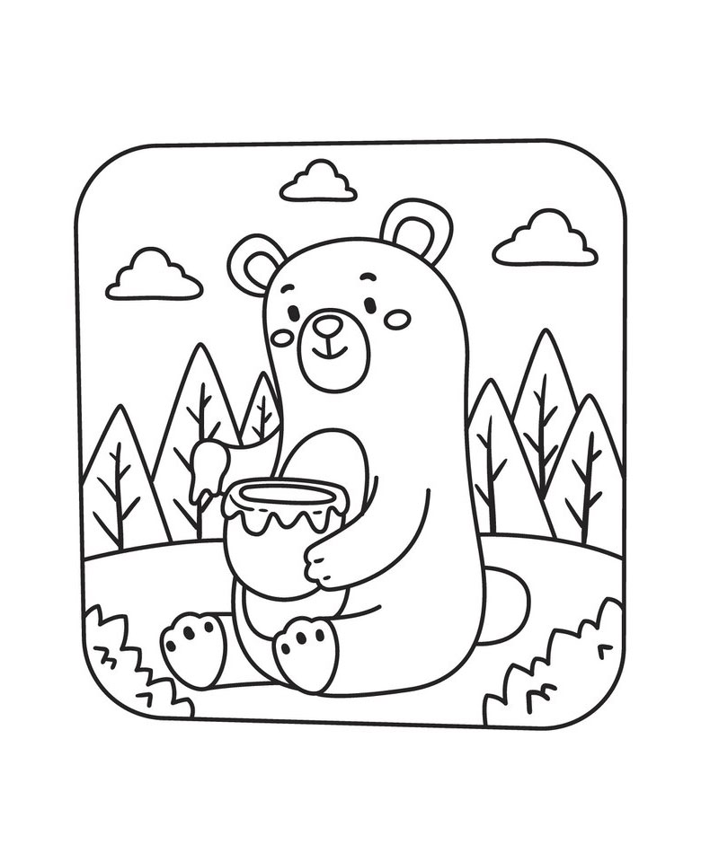 ภาพวาดระบายสีการ์ตูนหมีน้อยน่ารัก