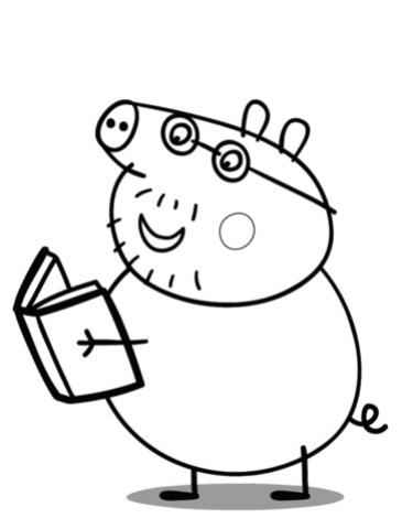 ภาพวาดระบายสีdaddy pig with book