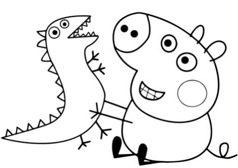 ภาพวาดระบายสีgeorge pig plays with dragon
