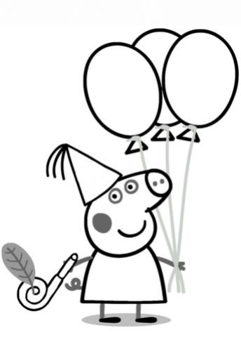 ภาพวาดระบายสีpeppa pig with ballons