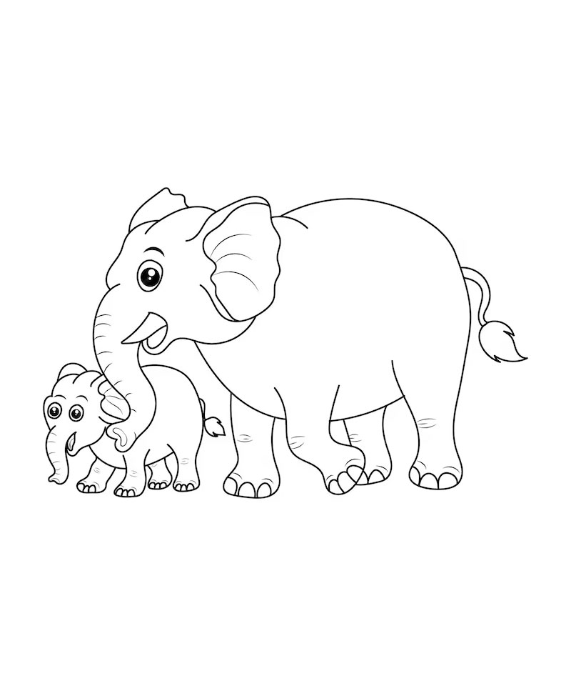 ภาพวาดระบายสีช้างแม่ลูกการ์ตูน