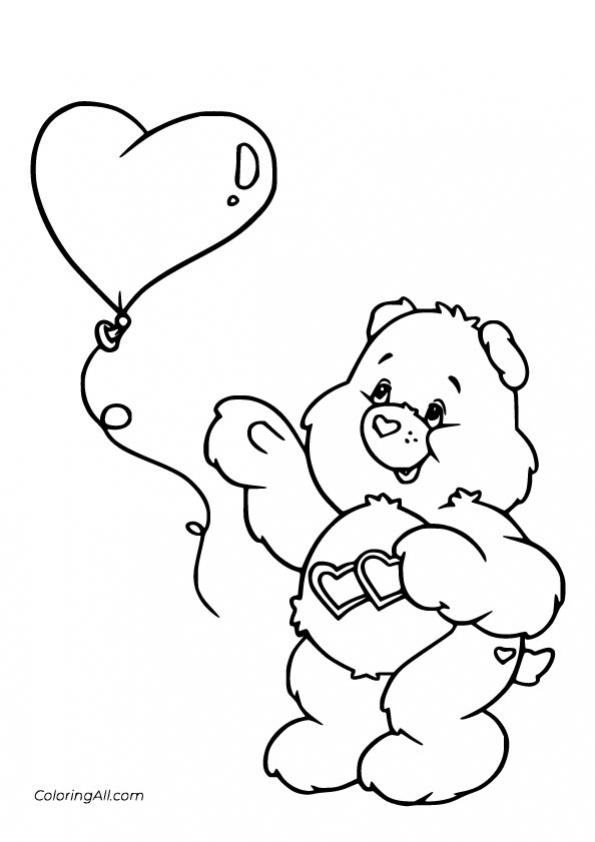 ภาพวาดระบายสีLove-a-Lot-Bear-and-a-Heart-Balloon