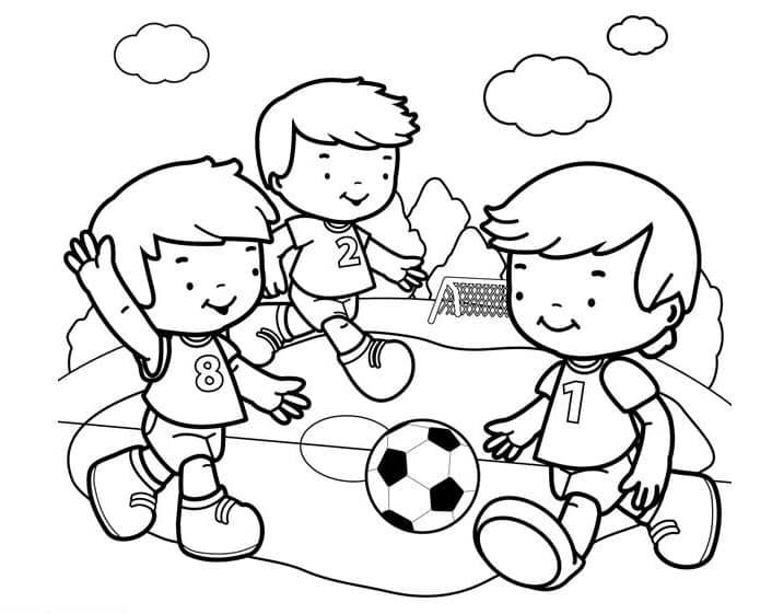 ภาพวาดระบายสีกลุ่มเด็กๆเล่นฟุตบอล