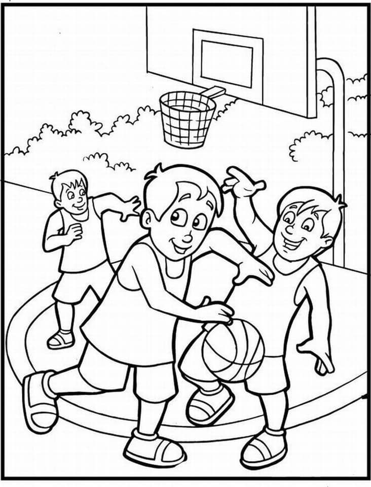 ภาพวาดระบายสีเด็กๆเล่นบาสเกตบอล