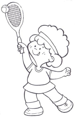 ภาพวาดระบายสีการ์ตูนเด็กตีเทนนิส