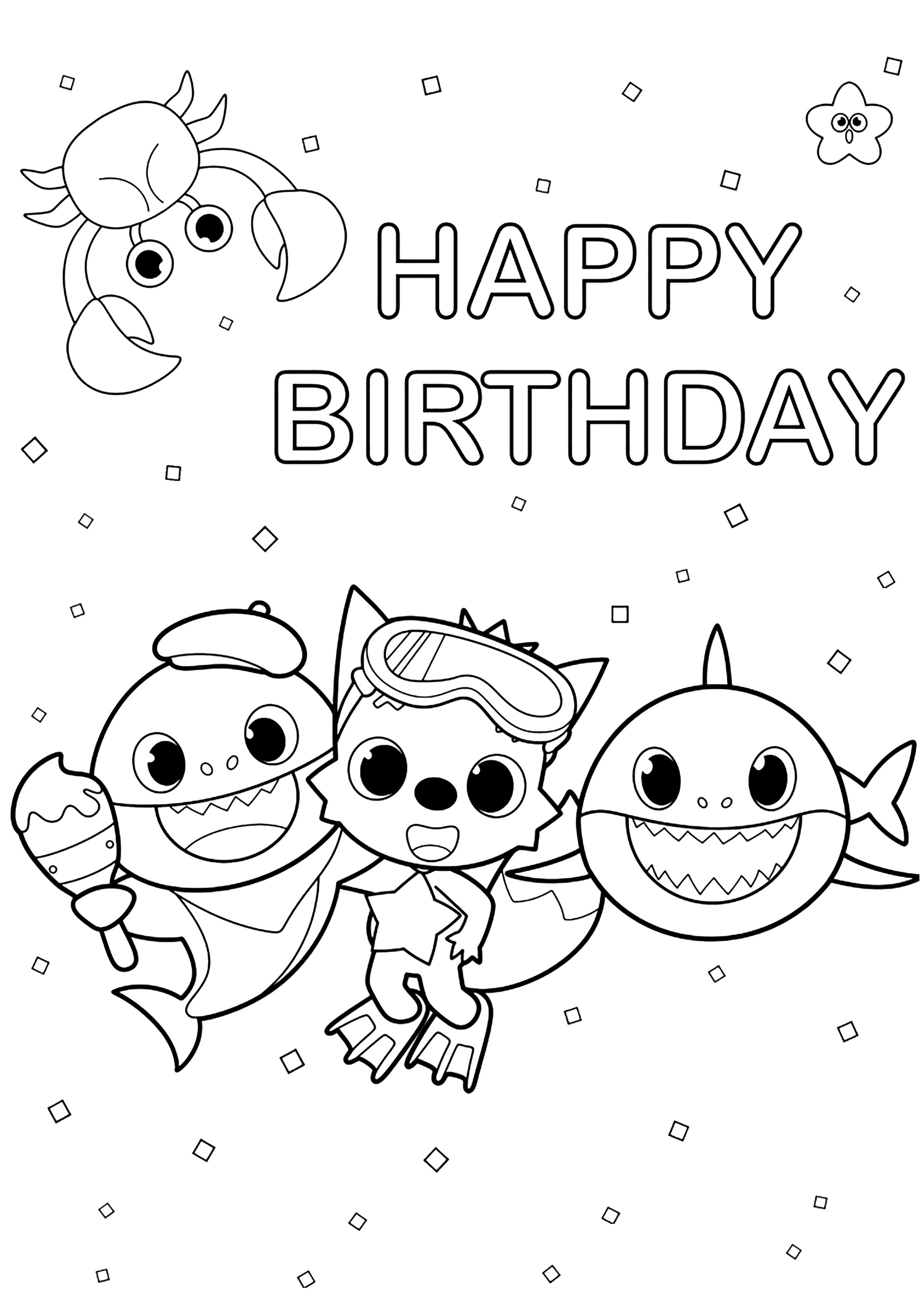 ภาพวาดระบายสีHappy birthday BABY SHARK