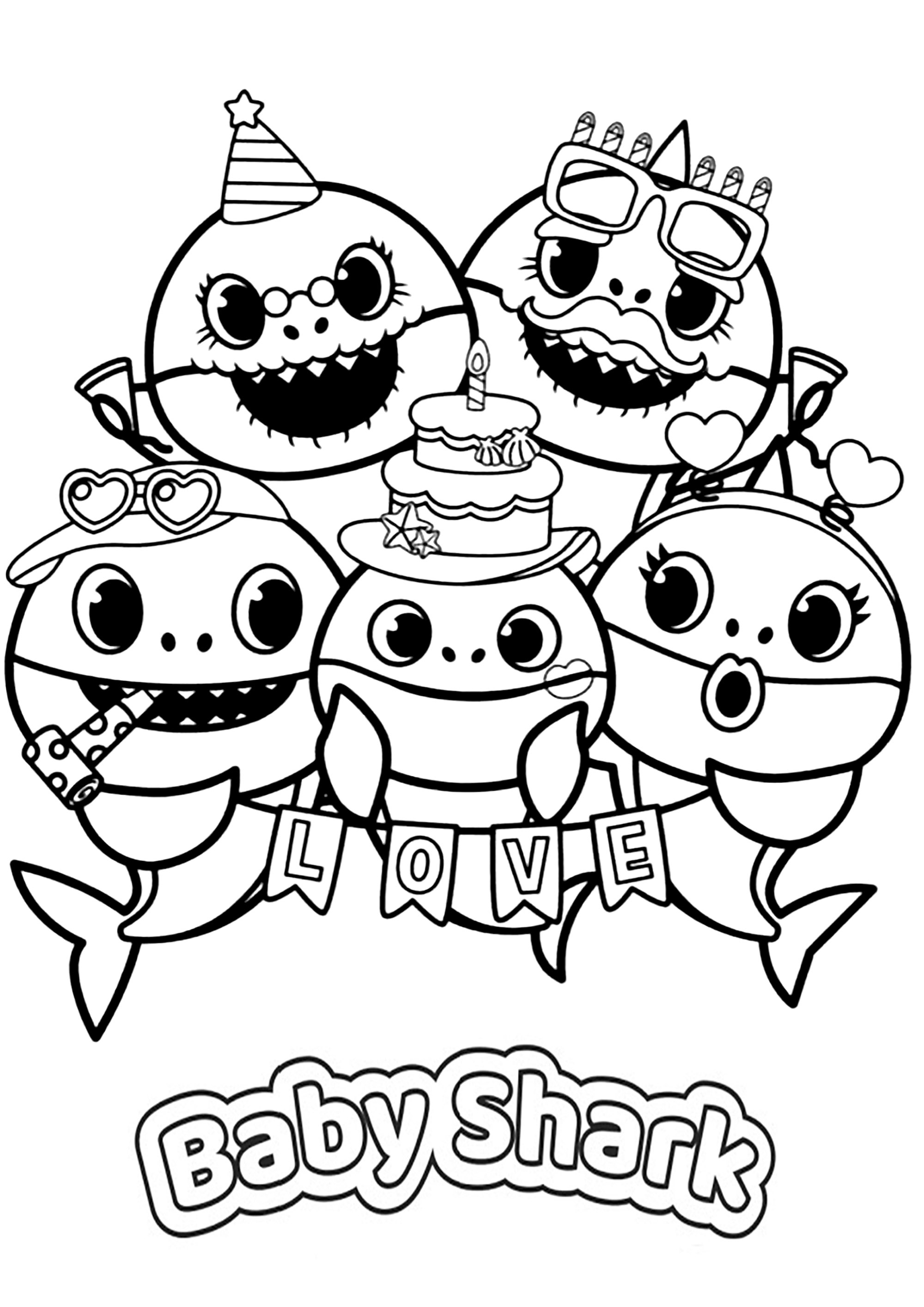 ภาพวาดระบายสีครอบครัวความสุข BABY SHARK