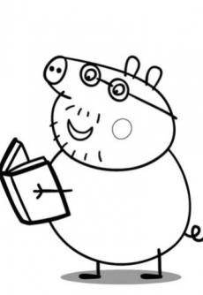 ภาพวาดระบายสีdaddy pig with book