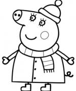 ภาพวาดระบายสีmummy pig in winter suit