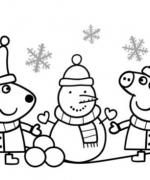ภาพวาดระบายสีpeppa and rebecc are making snowman