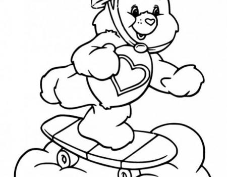 ภาพวาดระบายสีTenderheart-Bear-Playing-Skateboard