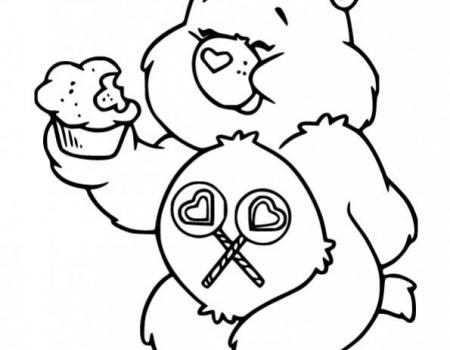 ภาพวาดระบายสีShare-Bear-Eating-Cupcake