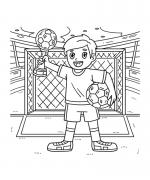 ภาพวาดระบายสีเด็กผู้ชายชูถ้วยรางวัลและลูกฟุตบอล